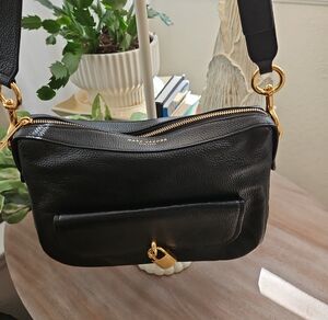 Marc Jacobs Black Leather Crossbody with Gold Hardware and Front Lock